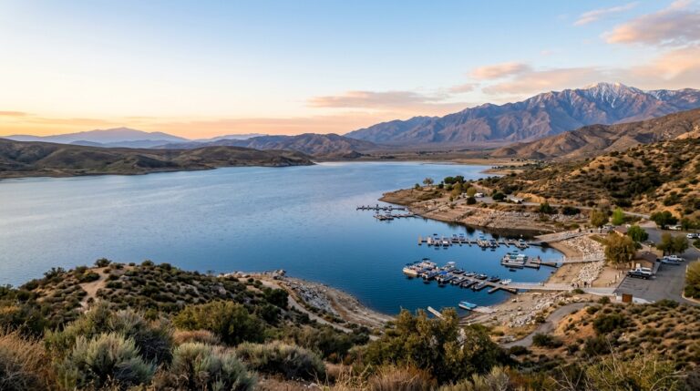 Diamond Valley Lake surrounded by rugged hills near Hemet