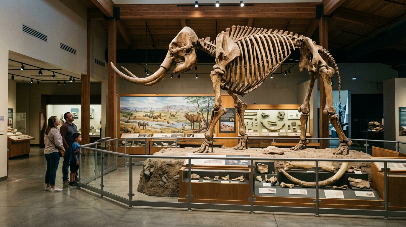 Mastodon fossil exhibit at a Hemet natural-history museum