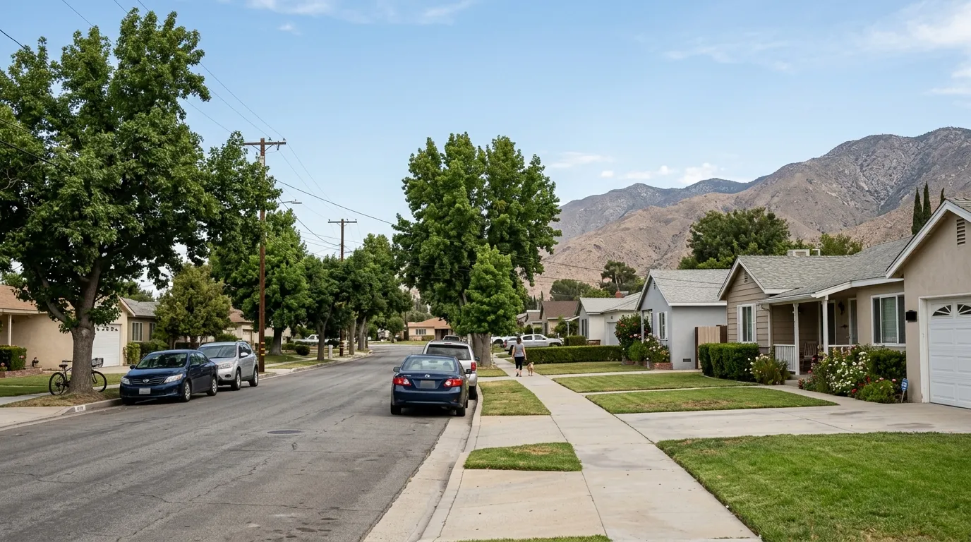 Residential block with single-story homes in Hemet